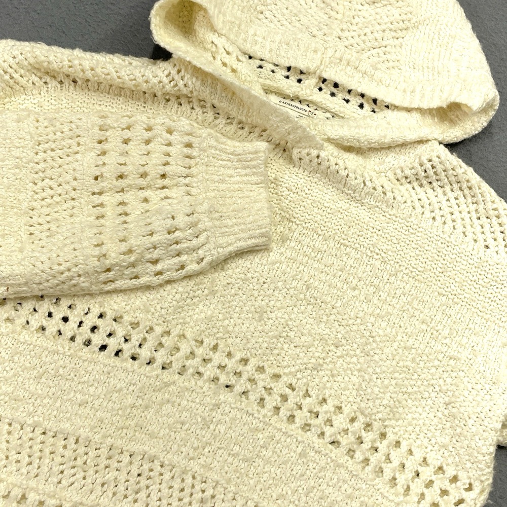 Anthropologie Sweater Sz Large Hooded Chunky Open Knit Hoodie Wool/Alpaca Comfy